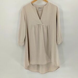 Marissa Olivia linen blend medium cream dress elbow sleeves empire waist flowy